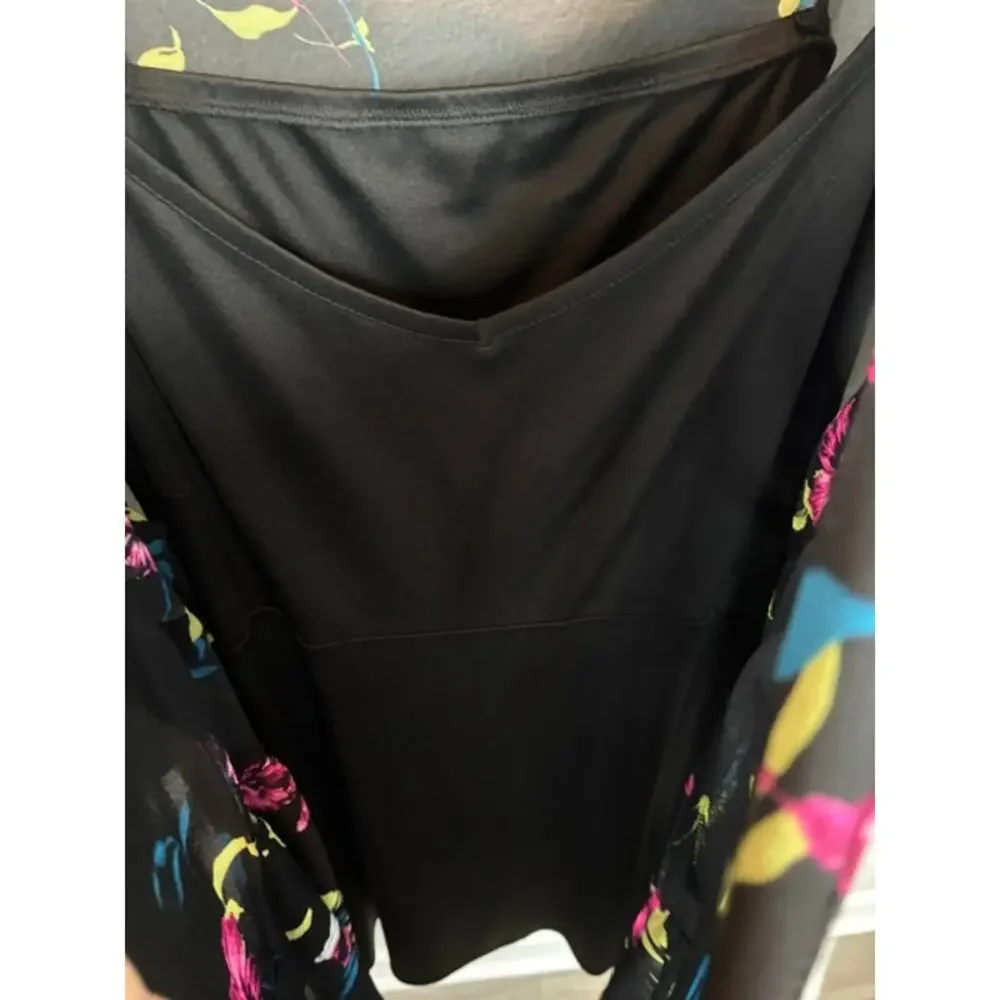 Torrid Black Floral Midi Dress Sz 4 (4XL) Tiered Chiffon Boho Flutter Sleeve - Picture 8 of 12